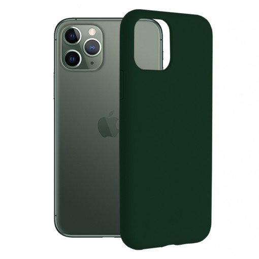Husa Pentru iPhone 11 Pro, Premium Silicon, Interior Alcantara, Matrix, Verde