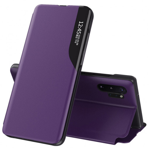 Husa Pentru Samsung Galaxy Note 10 Plus , Smart View Case, Functie Stand, Flip / Carte, Matrix, Violet