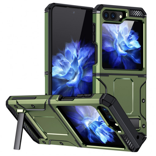 Husa Pentru Samsung Galaxy Z Flip5, Bumper Hybrid Armor, Kickstand, Matrix, Verde