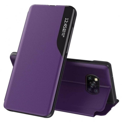 Husa Pentru Xiaomi Poco X3 / X3 NFC / X3 Pro , Smart View Case, Functie Stand, Flip / Carte, Matrix, Violet