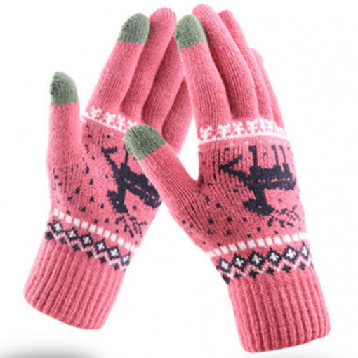 Manusi Iarna TouchScreen Raindeer Woolen Gloves, Roz