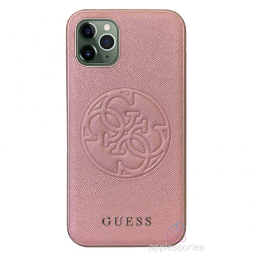 Husa Compatibila cu iPhone 11 Pro Max, Guess 4G Saffiano, Hard Case, Roz