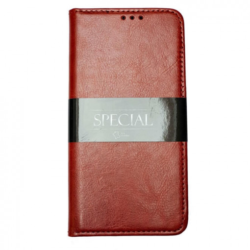 Husa Compatibila cu iPhone 12 Mini, Piele Naturala / Genuine Leather, Flip / Book / Carte, Buzunar Card si Functie Stand, Maro