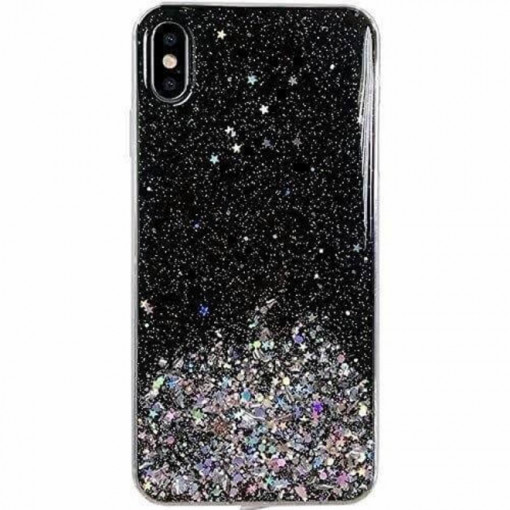 Husa Compatibila cu iPhone 12 Mini, Star Glitter Shining, Sclipici, Negru