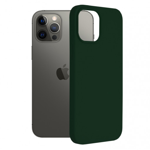 Husa Pentru iPhone 12 Pro Max, Premium Silicon, Interior Alcantara, Matrix, Verde