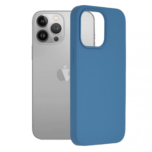 Husa Pentru iPhone 13 Pro, Premium Silicon, Interior Alcantara, Matrix, Albastru