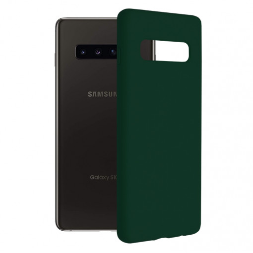 Husa Pentru Samsung Galaxy S10 Plus, Premium Silicon, Interior Alcantara, Matrix, Verde