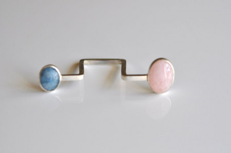 90° morganite and aquamarine open sterling silver ring