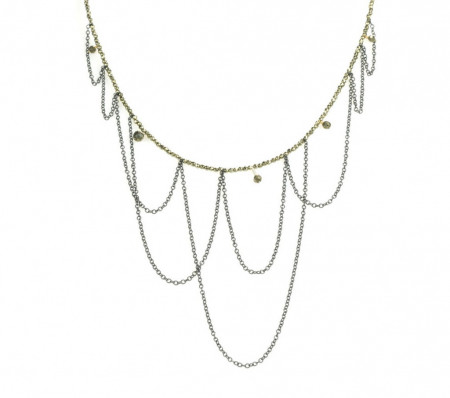 Supernova multilayered chain pyrite necklace in 14k/20 gold filled and sterling silver