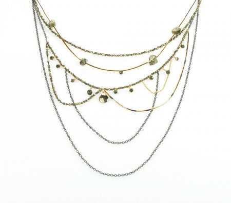 Supernova multilayered sterling silver and 14k/20 gold filled pyrite necklace