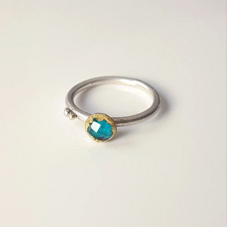 Sleeping Beauty  Ring with crisocola/turquoise and quartz