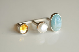 90° aquamarine, citrine and pearl two-fingers open ring