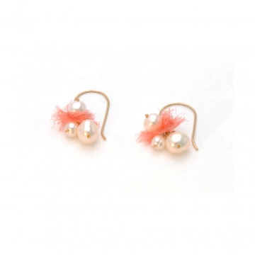 cercei cu perle de cultura si matase naturala din gold filled de 14k/20 (aur filat), Silky Coral