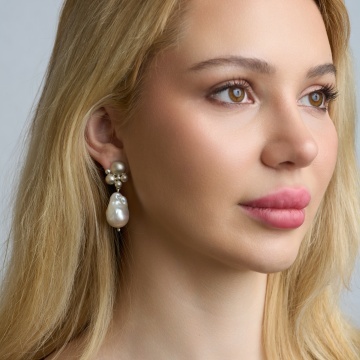cercei cu perle keshi si diamante naturale in argint si aur 18k - Img 2