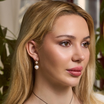 cercei medii cu perle de cultura din aur filat de 14k/20 - Img 2