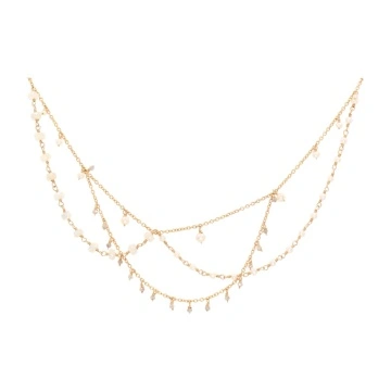 colier cu drapaje din gold filled de 14k/20, perle de cultura, safire albe si labradorite