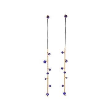 cercei pe snur negru din aur filat 14k/20 si lapislazuli
