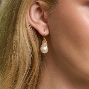 cercei cu perle Keshi din gold filled 14k/20 - Img 2