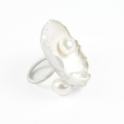 inel moon flower din argint si aur 18k cu perle de cultura  - Img 3
