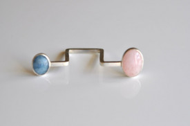 90° morganite and aquamarine open sterling silver ring