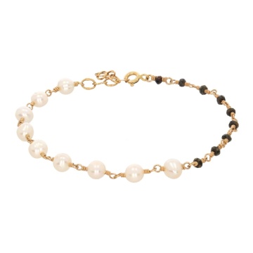 Bratara asimetrica din gold-filled de 14k/20, spinel negru si perle de cultura albe design Corina Mardari