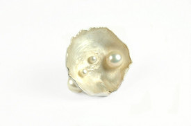 inel moon flower din argint si aur 18k cu perle de cultura  - Img 1