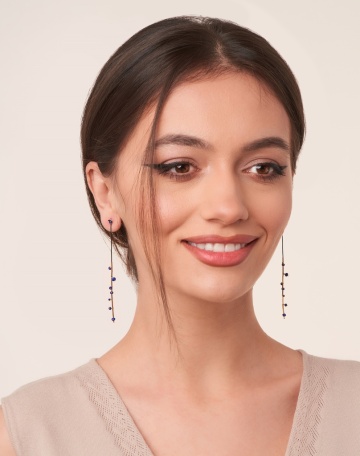 cercei pe snur negru din aur filat 14k/20 si lapislazuli