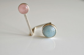 90° morganite and aquamarine open ring in sterling silver - Img 2