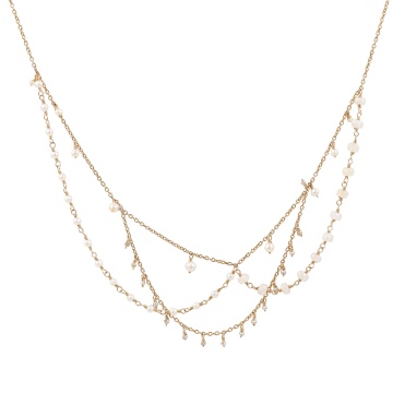 colier cu drapaje din gold filled de 14k/20, perle de cultura, safire albe si labradorite - Img 2