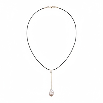 colier la baza gatului cu perla keshi, piele naturala si gold filled de 14k/20