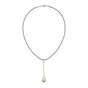 colier la baza gatului cu perla keshi, piele naturala si gold filled de 14k/20