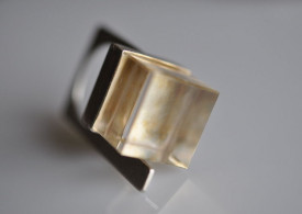 inel Magic Cube din argint placat cu aur si cuart - Img 1