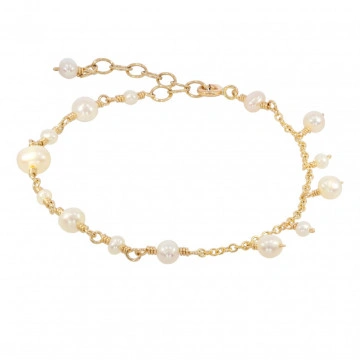 bratara asimetrica din gold-filled de 14k/20 (aur filat) si perle de cultura Pearl Drops