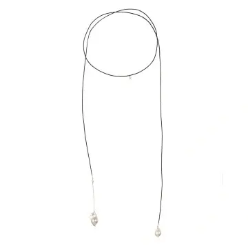colier extralung cu perle keshi, piele naturala si lant din gold filled de 14k/20