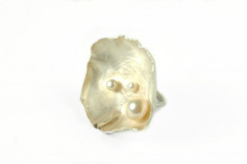 inel moon flower din argint si aur 18k cu perle de cultura  - Img 2