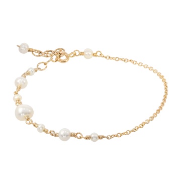 bratara asimetrica cu lant din gold-filled de 14k/20 (aur filat) si perle de cultura