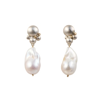 cercei cu perle keshi si diamante naturale in argint si aur 18k - Img 1