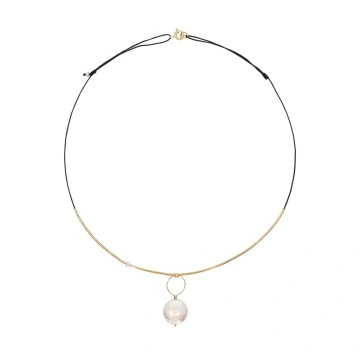colier cu perla de cultura "coin" si elemente din gold filled de 14k/20