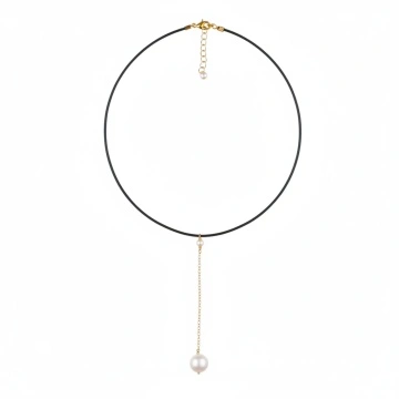 colier la baza gatului cu perla de cultura, piele naturala si gold filled de 14k/20