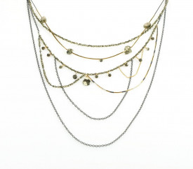 Supernova multilayered sterling silver and 14k/20 gold filled pyrite necklace