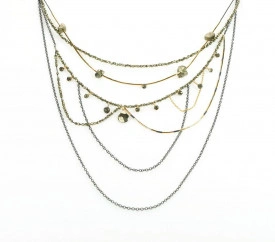 Supernova multilayered sterling silver and 14k/20 gold filled pyrite necklace