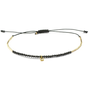 bratara Caviar Bar din gold filled de 14k/20, spinel negru si diamant montat in aur de 18k
