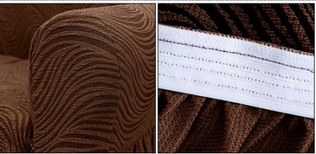 Husa elastica pentru canapea 3 locuri, cu volanas, model Jacquard, Maro in dungi - Img 5