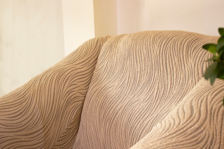 Husa elastica pentru coltar, cu volanas, model Jacquard Bej in dungi - Img 5