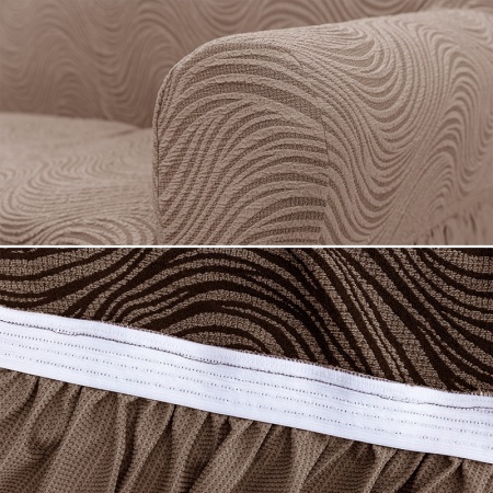 Husa elastica pentru fotoliu, cu volanas, model Jacquard Cappuccino in dungi - Img 5