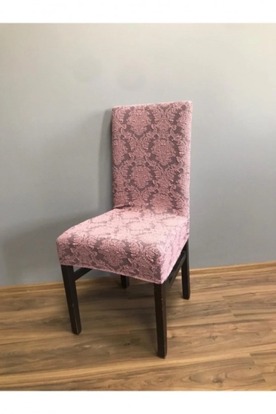 Set 6 huse elastice pentru scaune, model Jacquard, Roz