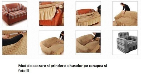 Set huse elastice pentru canapea 3 locuri, canapea 2 locuri si 2 fotolii, cu volanas, model Jacquard Maro Deschis - Img 3