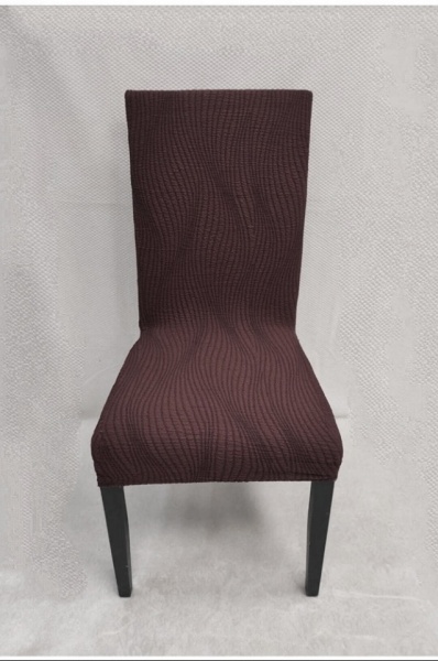 Set 6 huse elastice pentru scaune, model Jacquard, Maro in dungi - Img 4