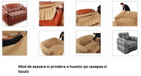 Husa elastica pentru coltar, cu volanas, model Jacquard Gri in dungi - Img 2