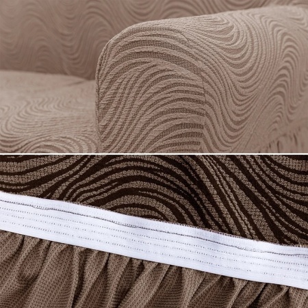 Set 2 Huse elastice pentru fotolii, cu volanas si model Jacquard Cappuccino in dungi - Img 4